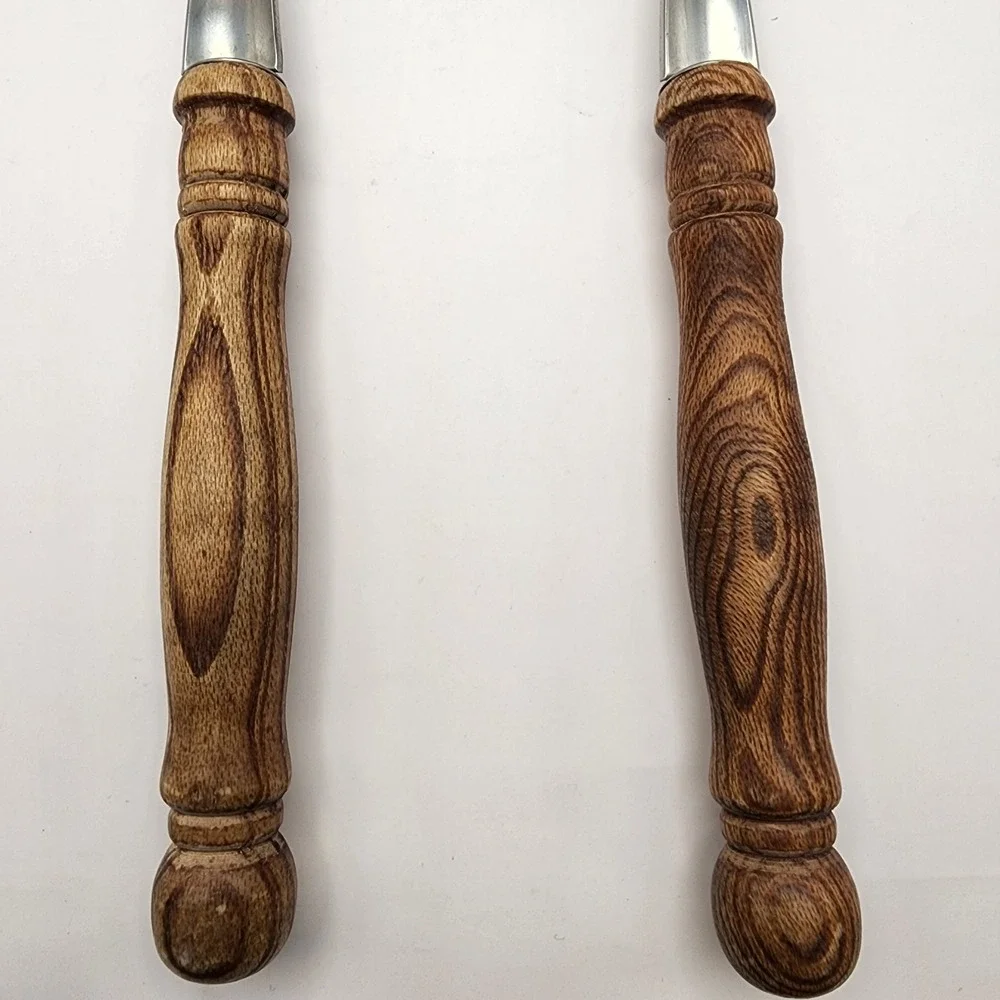 Vintage Old Homestead Stainless Steel Wood Handle Serving Salad Utensils (2)